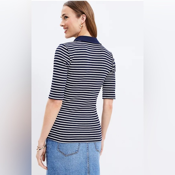 Loft Stripe Ribbed Polo Shirt | LIKE NEW | Size: Small - Picture 3 of 8